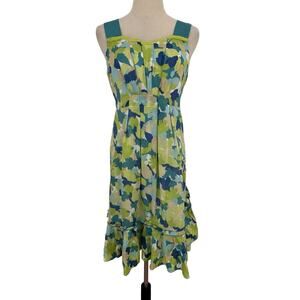 Girls From Savoy Anthropology Dress Sz 4‎ Cotton Green Blue Floral Sundress Boho